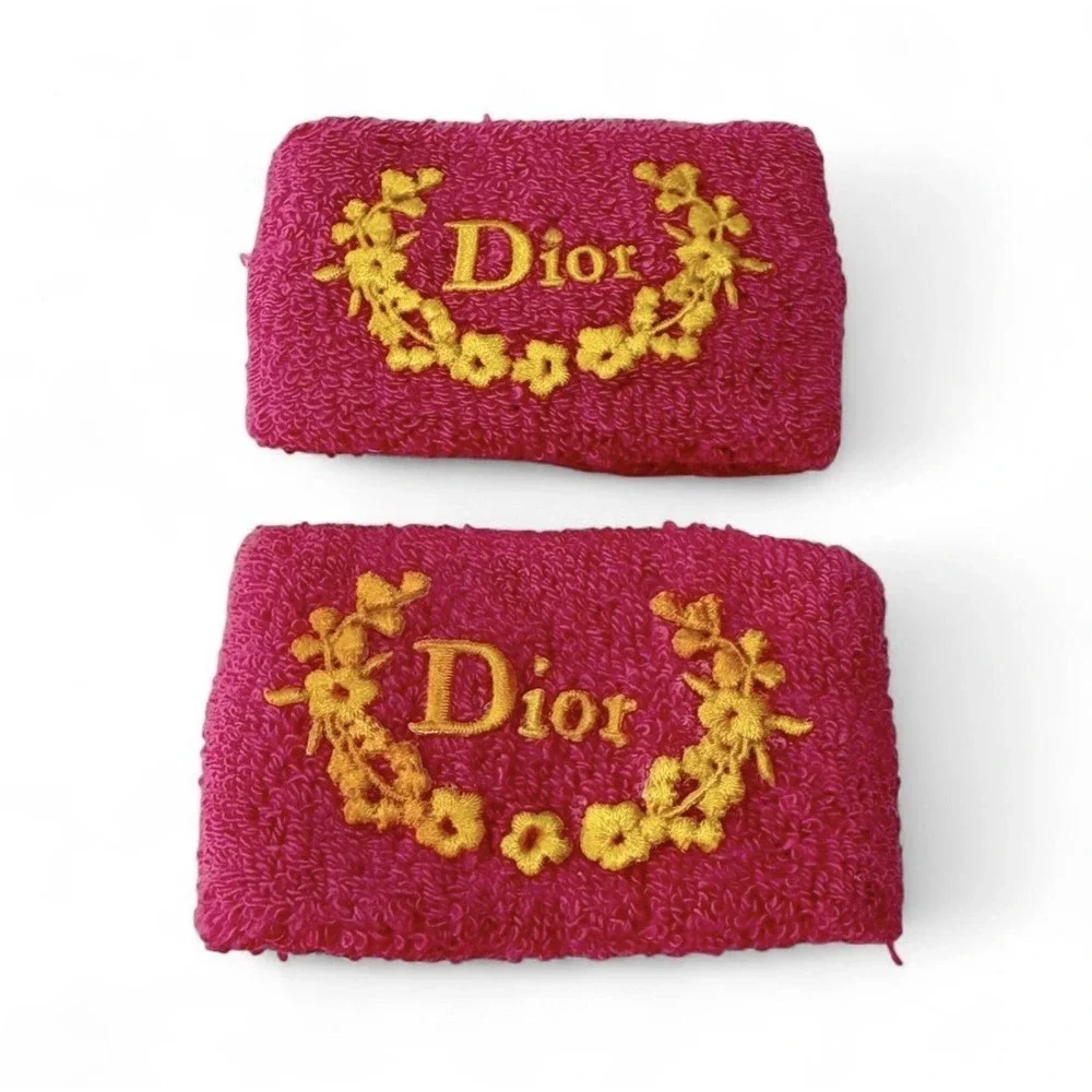 Dior Women's Wristbands Pink & Yellow Color Terry Towel Vintage Y2K